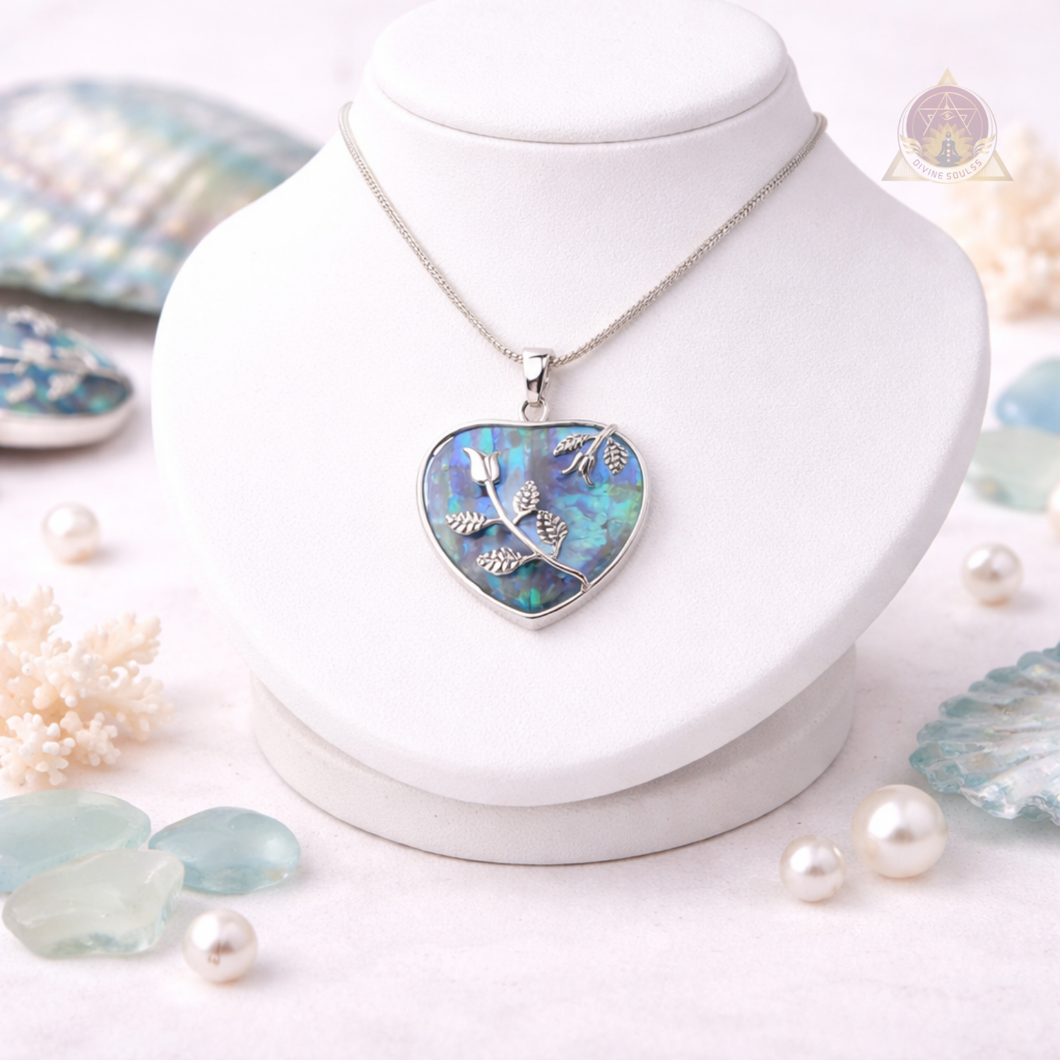 Emotional Balance – Abalone Heart With Flower Pendant