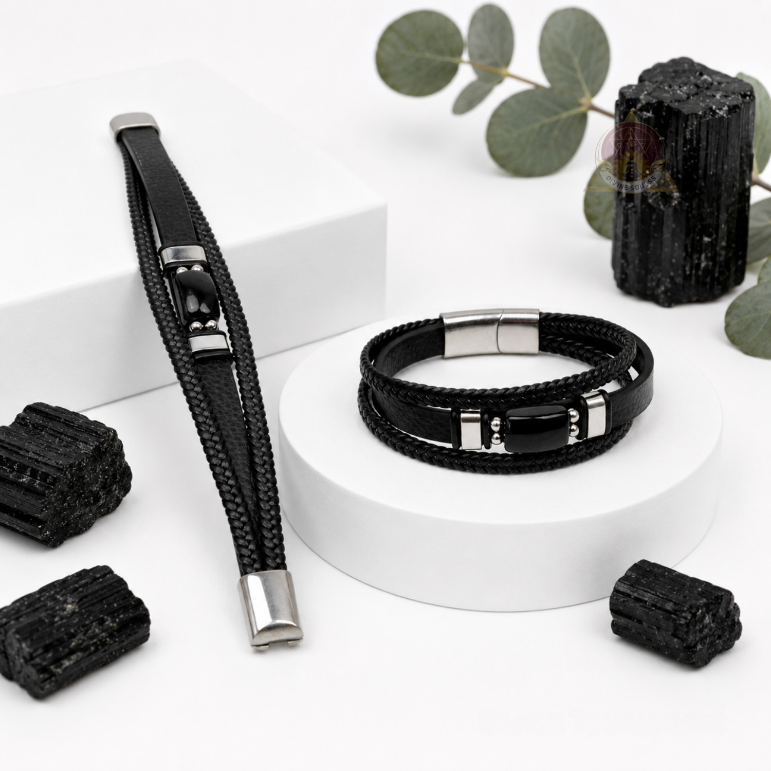Black Tourmaline – Leather Strap Bracelet