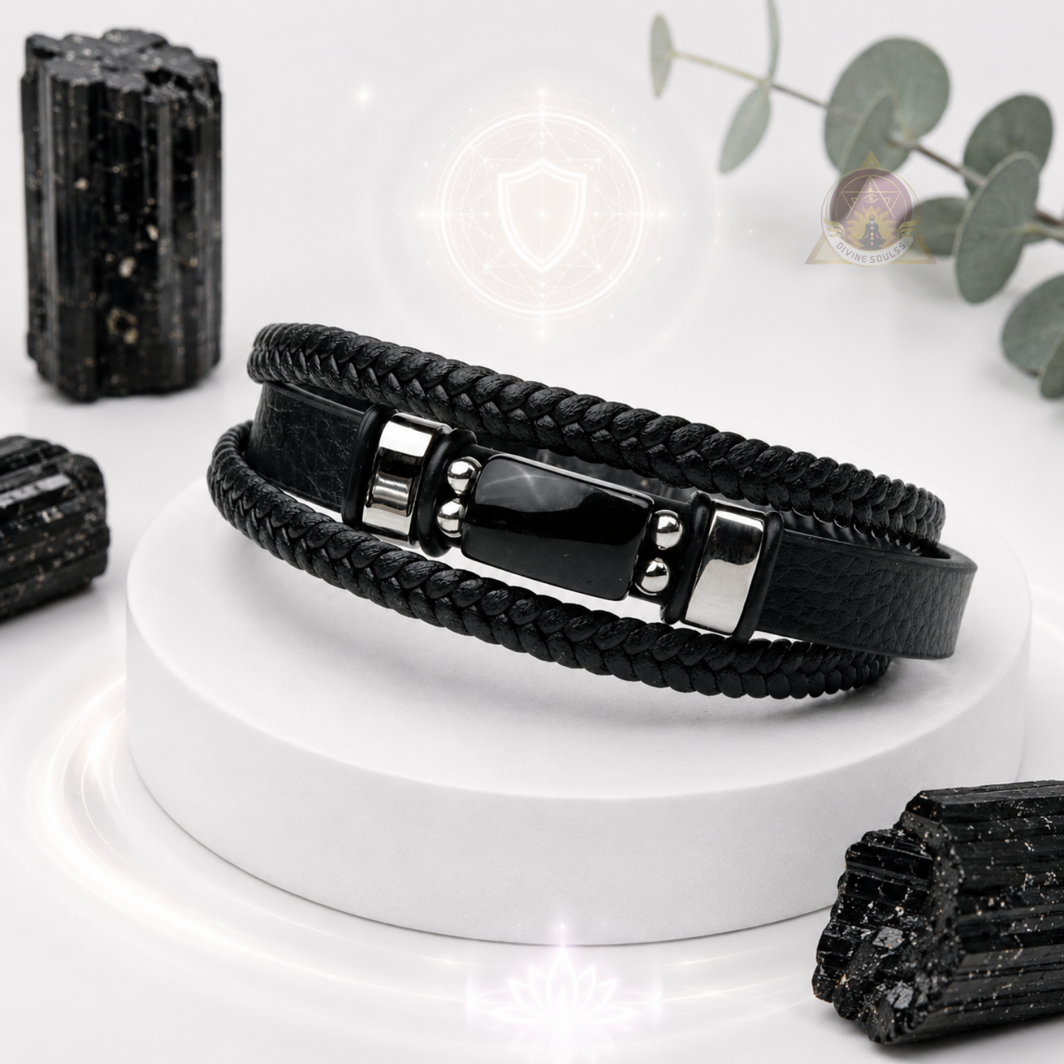 Black Tourmaline – Leather Strap Bracelet