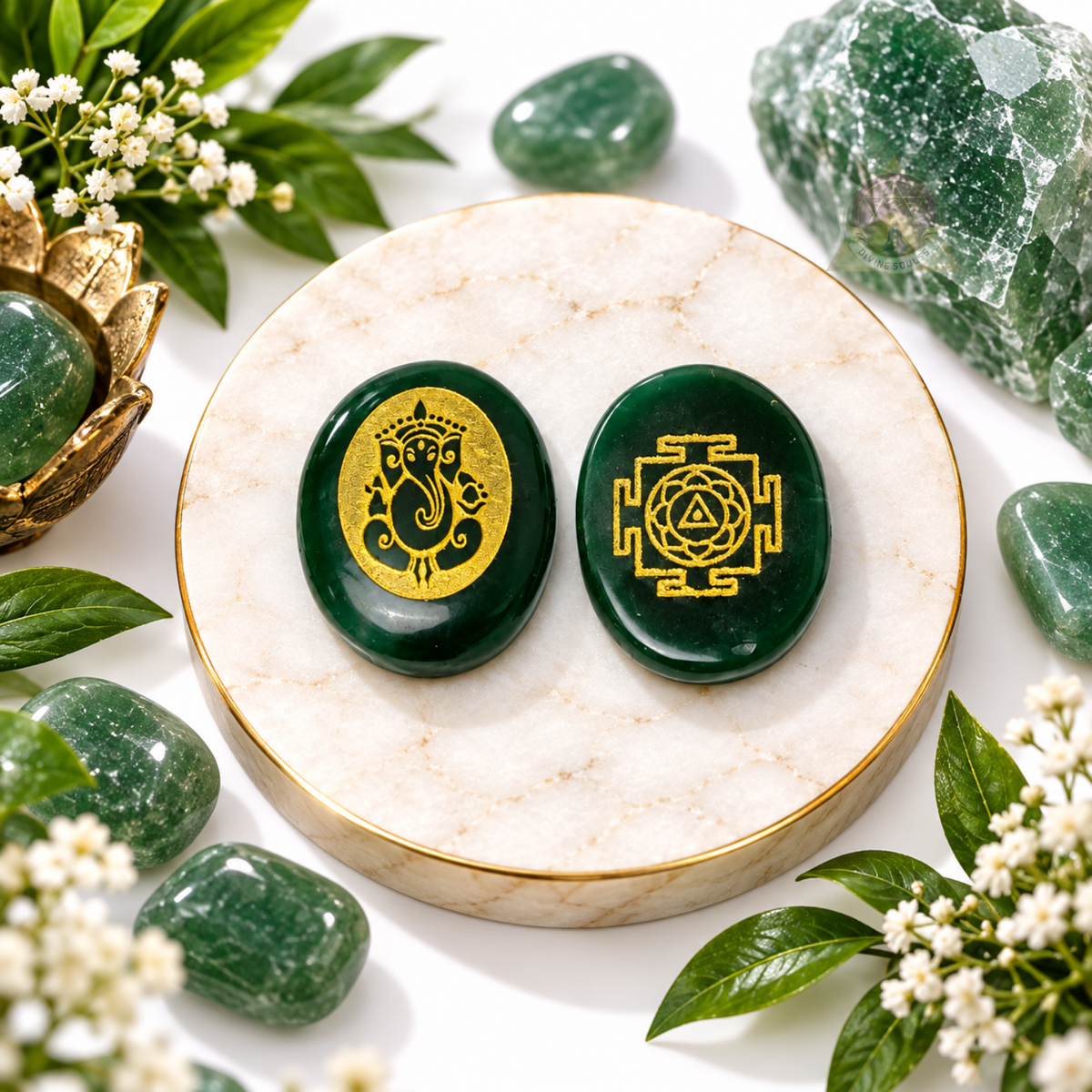 Dhan Vriddhi Set – Pyrite Lakshmi & Green Aventurine Ganesha