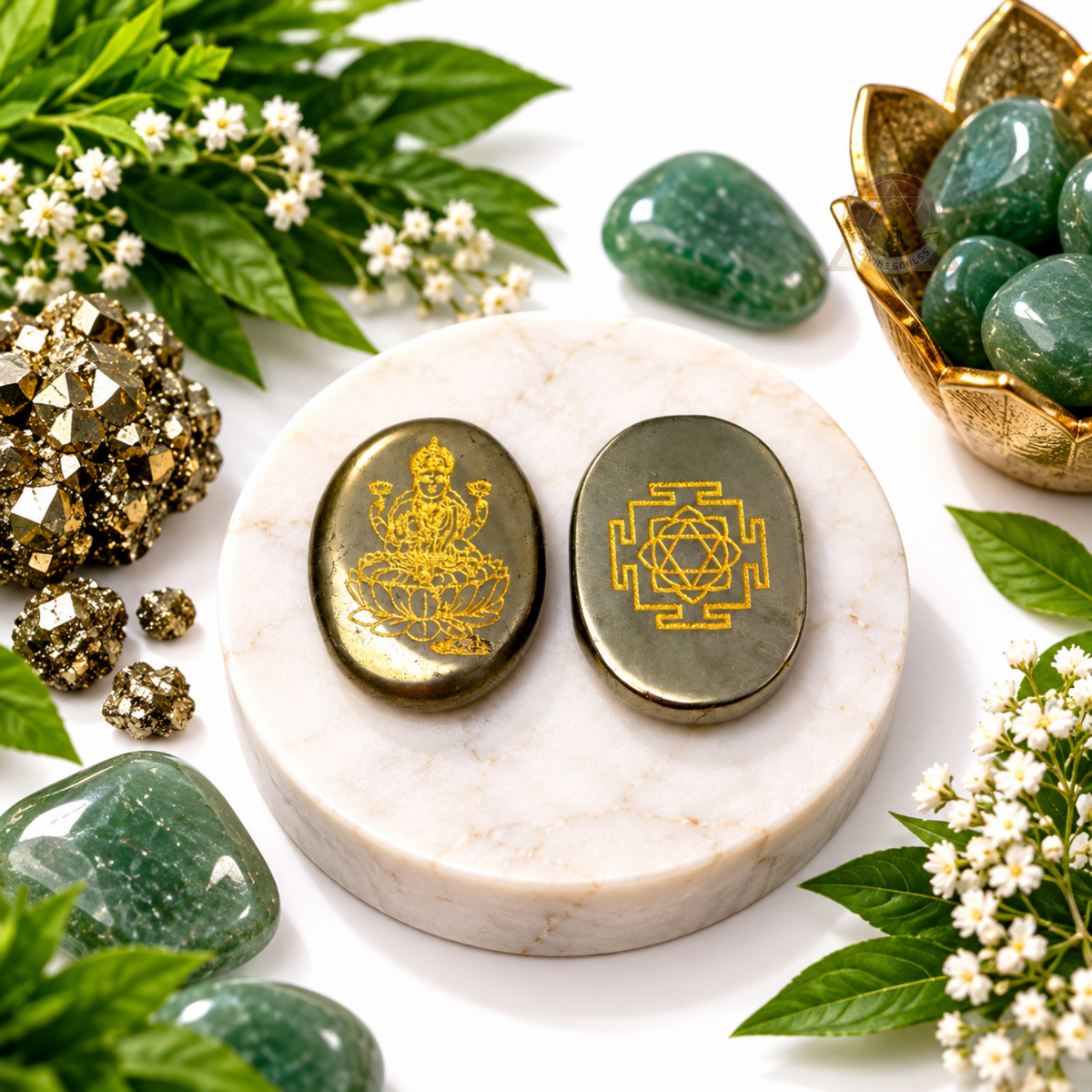 Dhan Vriddhi Set – Pyrite Lakshmi & Green Aventurine Ganesha
