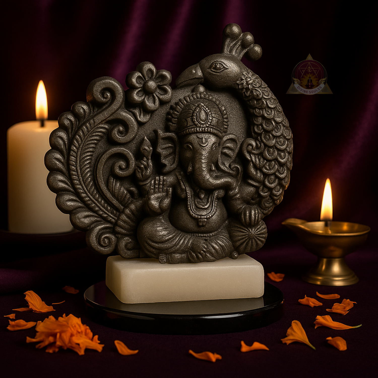 Divine Ganesha Pyrite Peacock Radiance