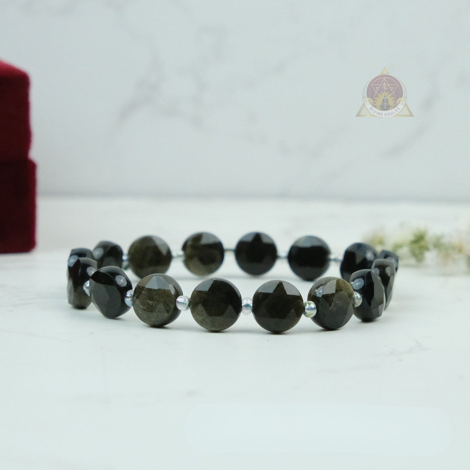 Releases emotional blockages - Golden Obsidian Flat Circular Bead Faceted Bracelet