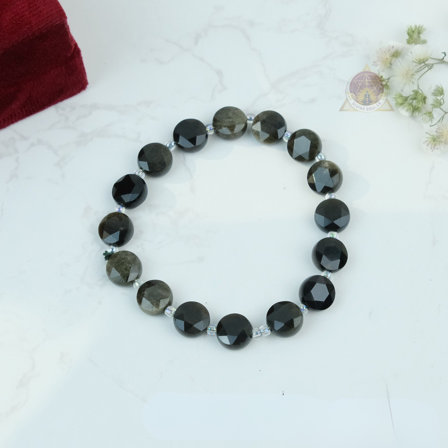 Releases emotional blockages - Golden Obsidian Flat Circular Bead Faceted Bracelet