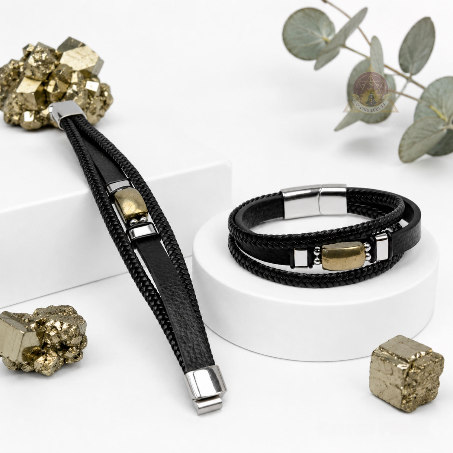 Golden Pyrite – Leather Strap Bracelet
