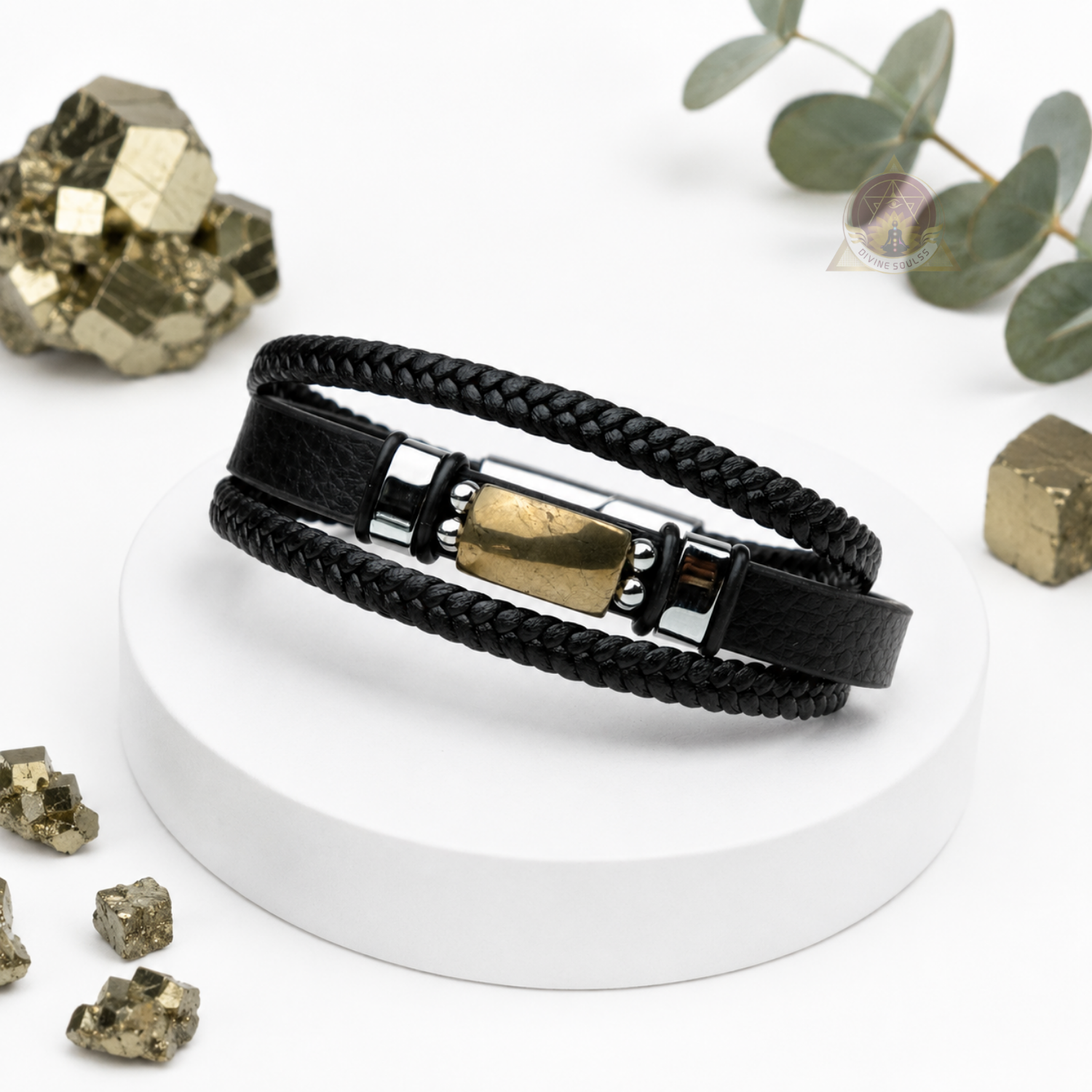 Golden Pyrite – Leather Strap Bracelet