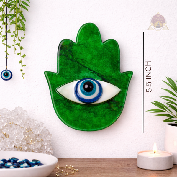 Hamsa With Evil Eye Wall Hanging (small) – Green Strawberry Quartz