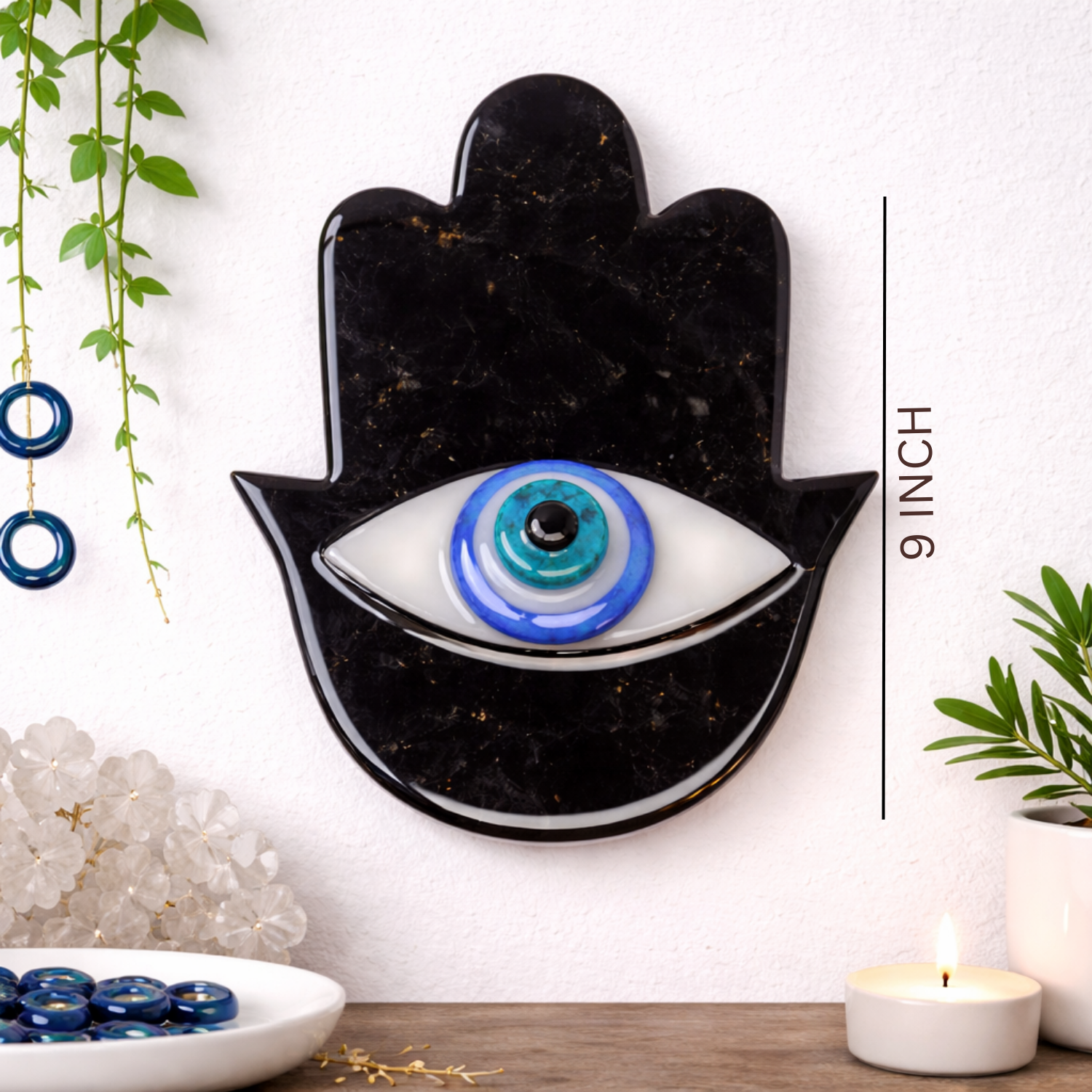 Hamsa With Evil Eye Wall Hanging – Black Tourmaline