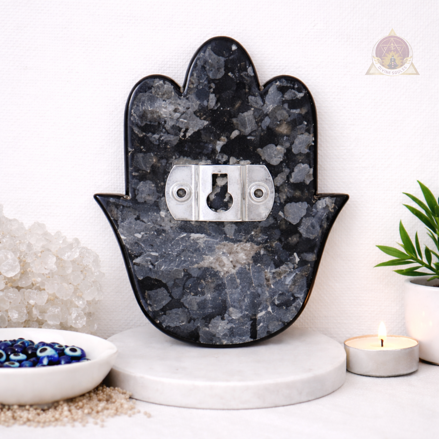 Hamsa With Evil Eye Wall Hanging – Black Tourmaline