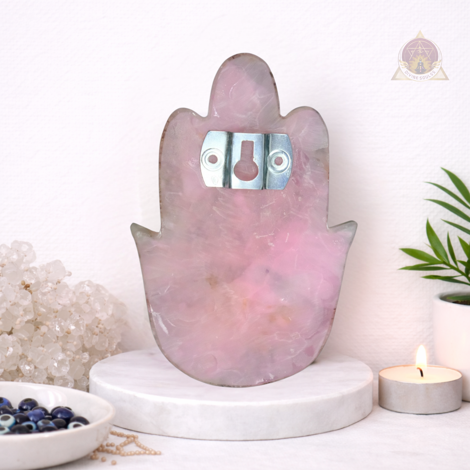 Hamsa With Evil Eye Wall Hanging – Rose Quartz
