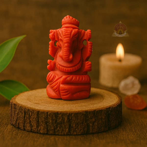 Mini Red Coral Crystal Ganesha
