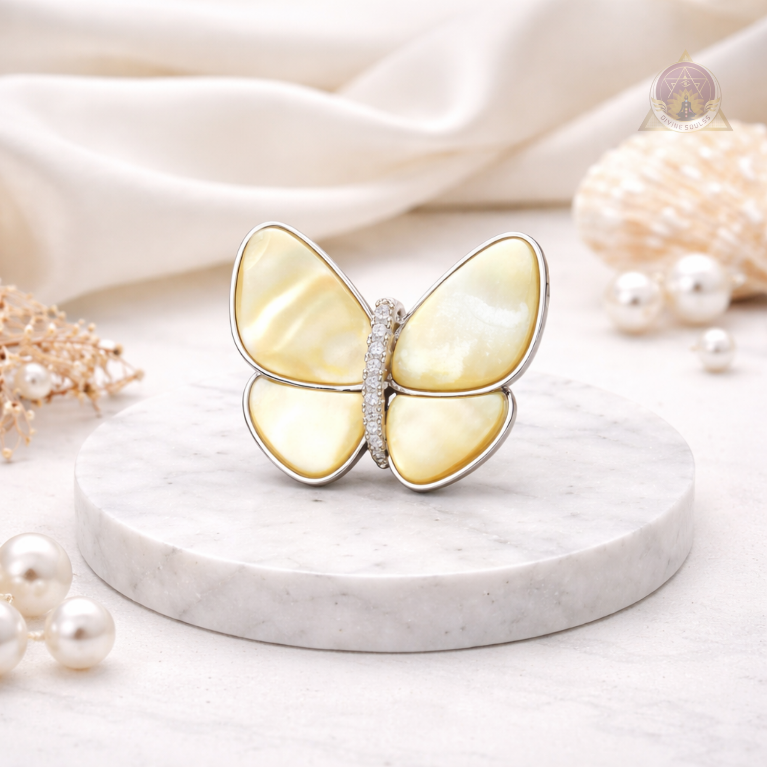 Mother of Pearl – Yellow Butterfly Brooch