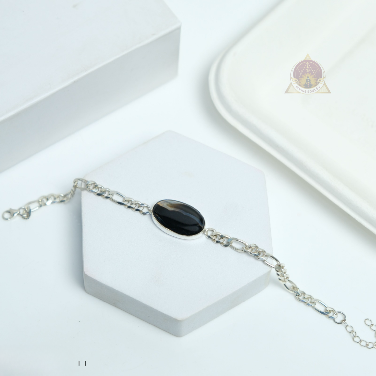 Pure Silver Black Sulemani Bracelet - Evil Eye Shield