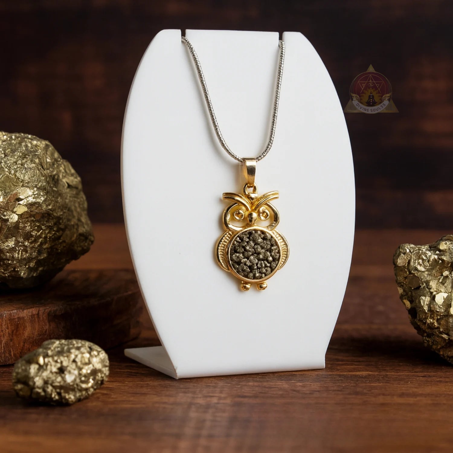 Owl of Prosperity – Pyrite Pendant