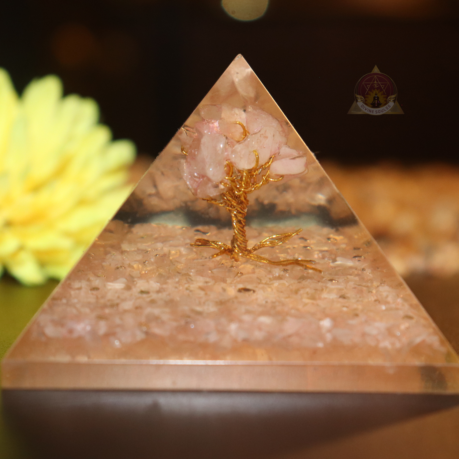 Rose Quarts with Tree Of Life Pyramid
