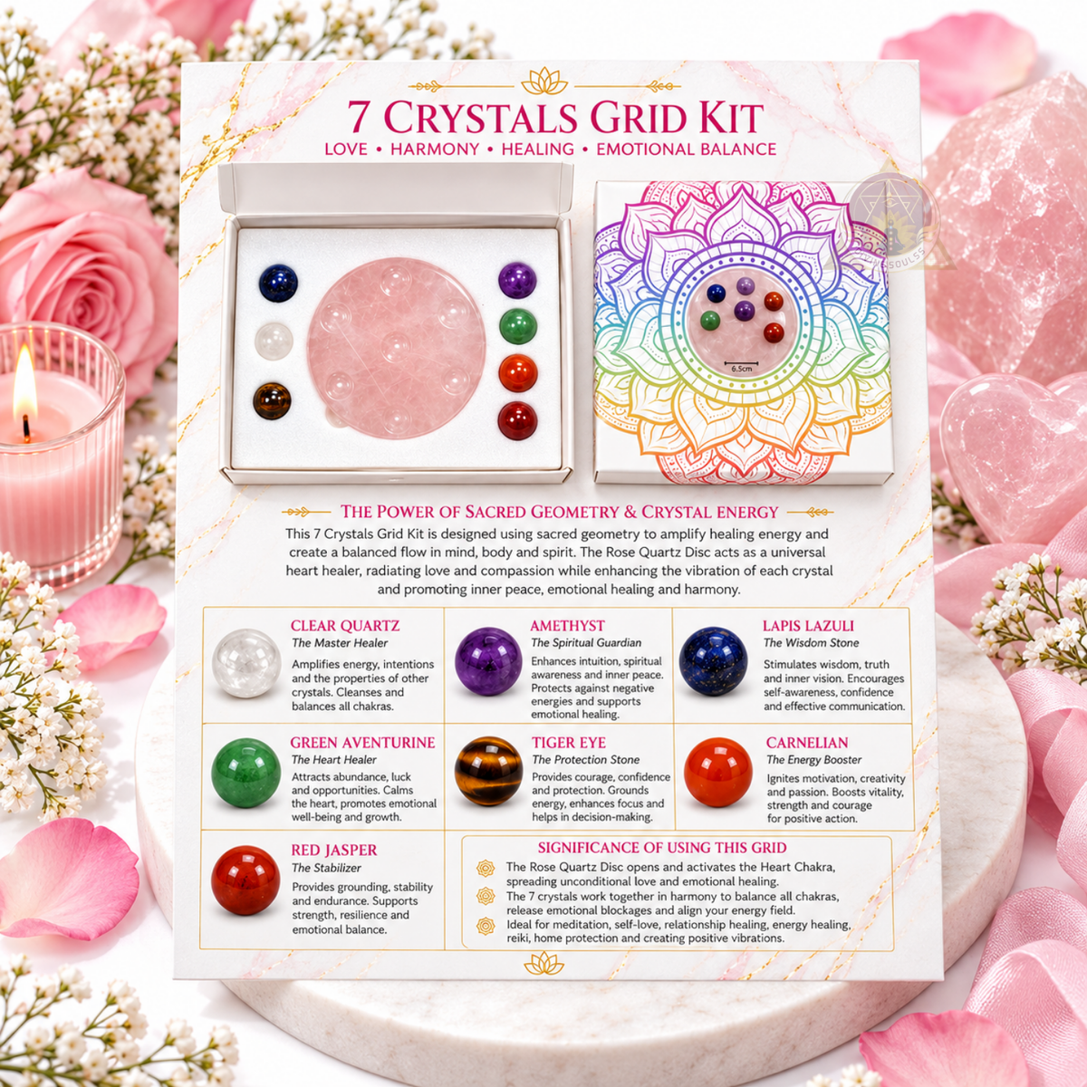 Love & Relationship Energy Generator – Rose Quartz 7 Crystal Grid