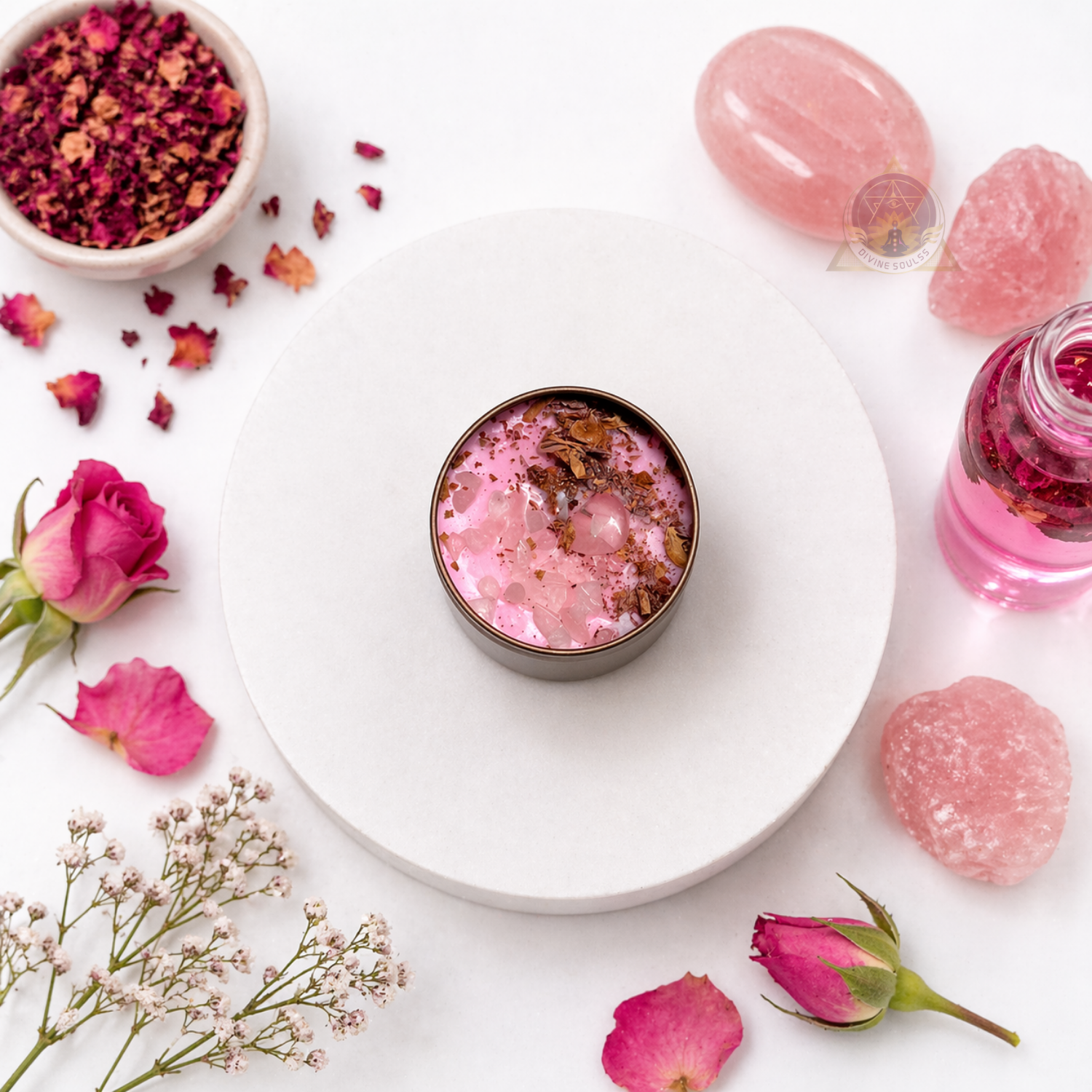 Rose Quartz – Self Love Candle – DivineSoulss