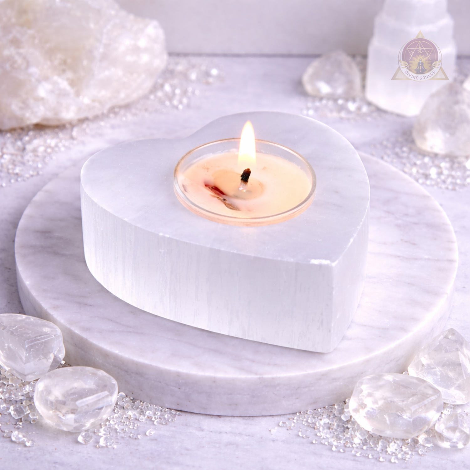 Selenite Heart – Tea Light Holder