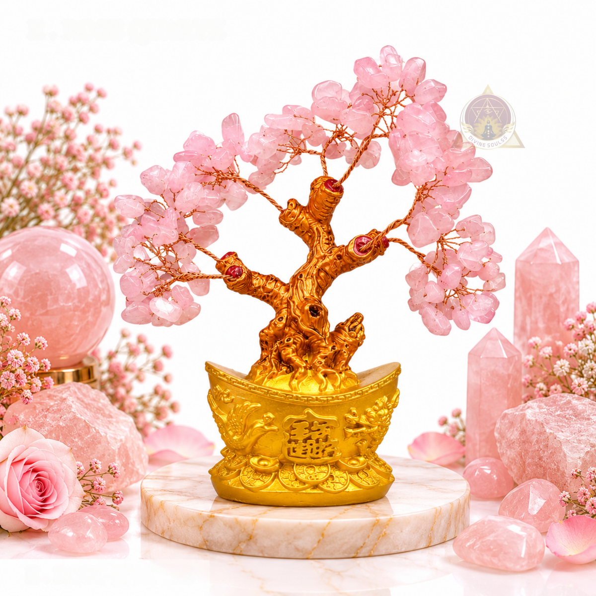 The Blush Canopy – Rose Quartz Crystal Tree