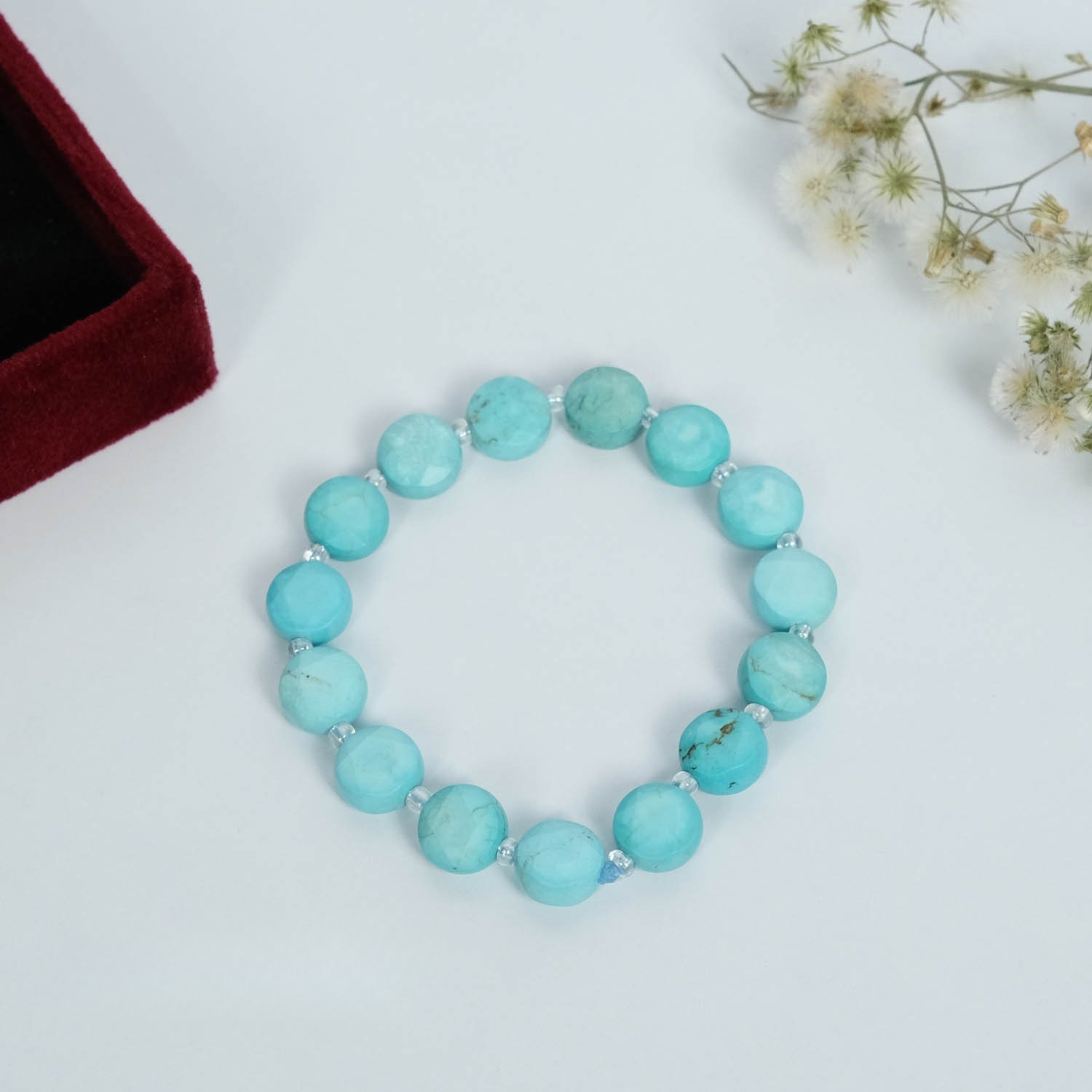Enhances Communication - Turquoise Flat Circular Bead Faceted Bracelet