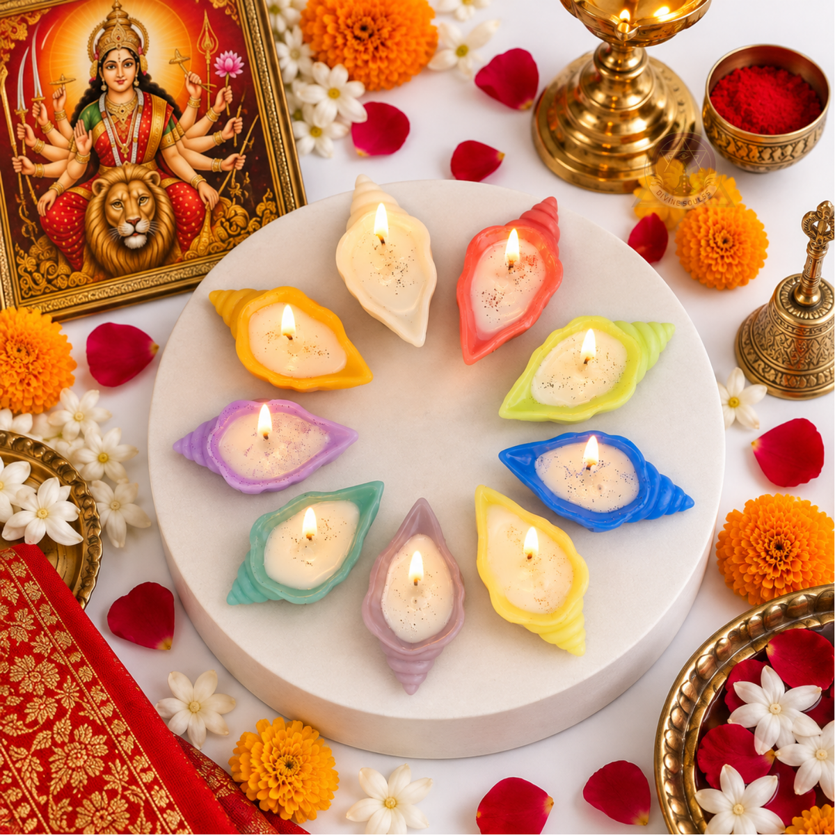 Nav Durga Shakti – Sacred Shank Candle Set Of 9